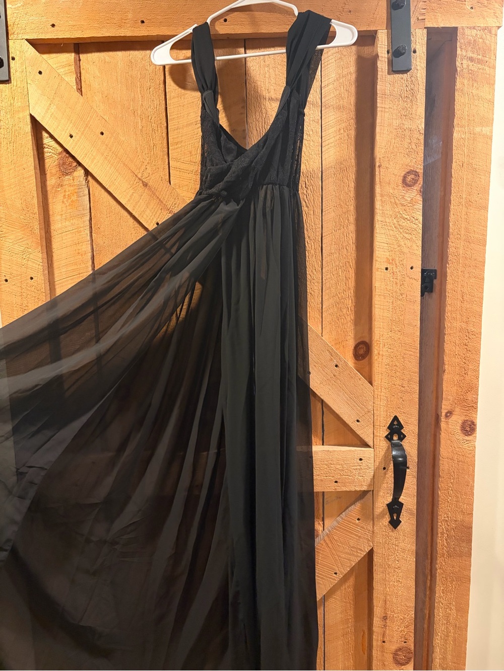 Elegant Black Maxi Dress with Sheer Overlay